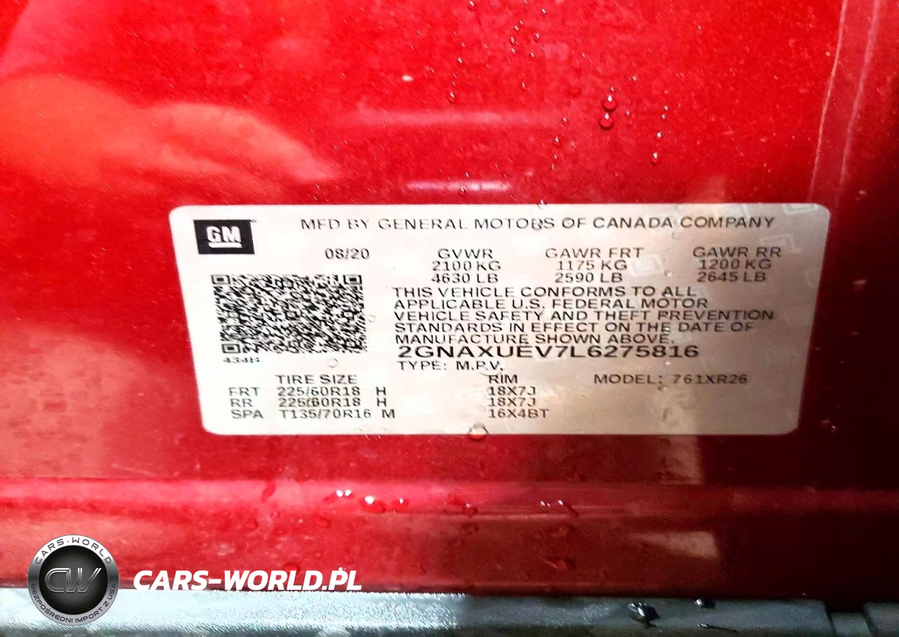 2020 Chevrolet Equinox Lt VIN:2GNAXUEV7L6275816 - 13