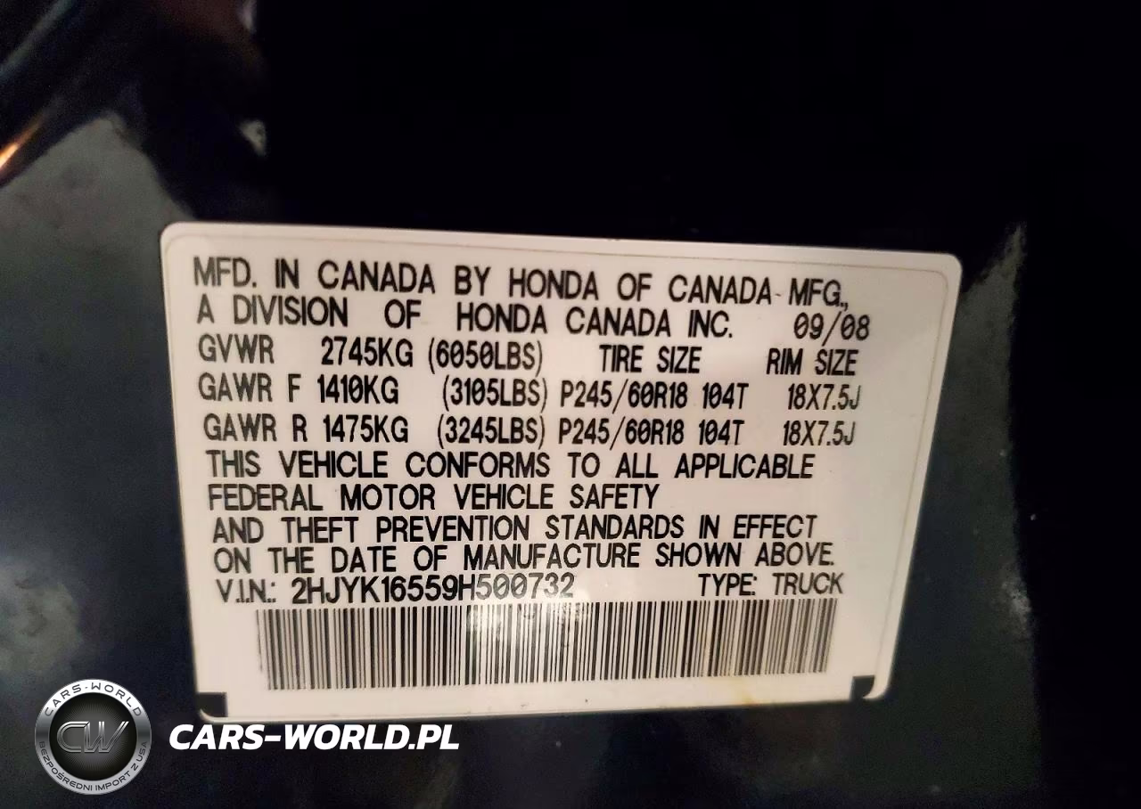 2009 Honda Ridgeline Rtl VIN:2HJYK16559H500732 - 12