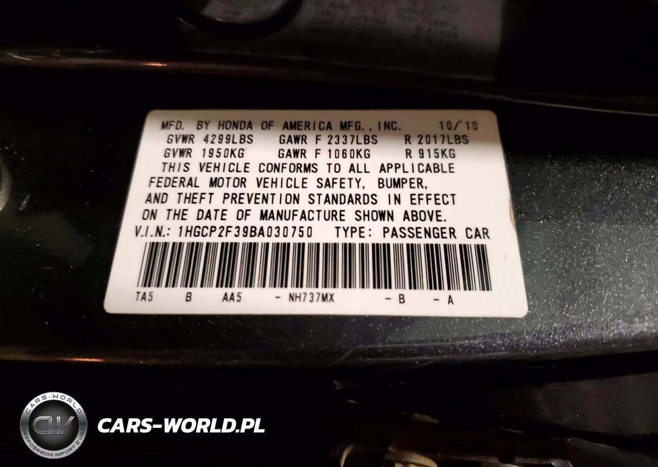 2011 Honda Accord Lx VIN:1HGCP2F39BA030750 - 12