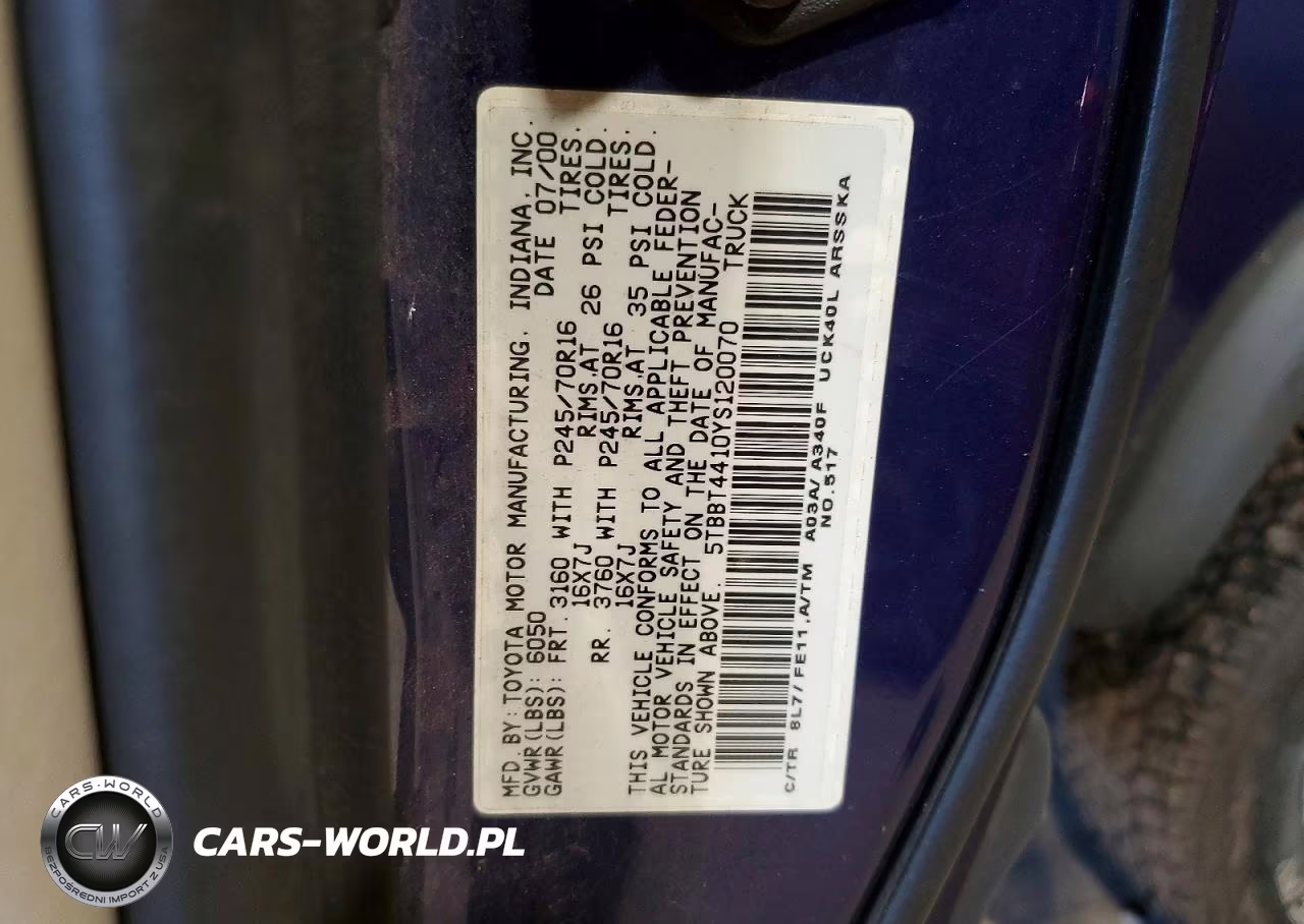 2000 Toyota Tundra Sr5 VIN:5TBBT4410YS120070 - 13