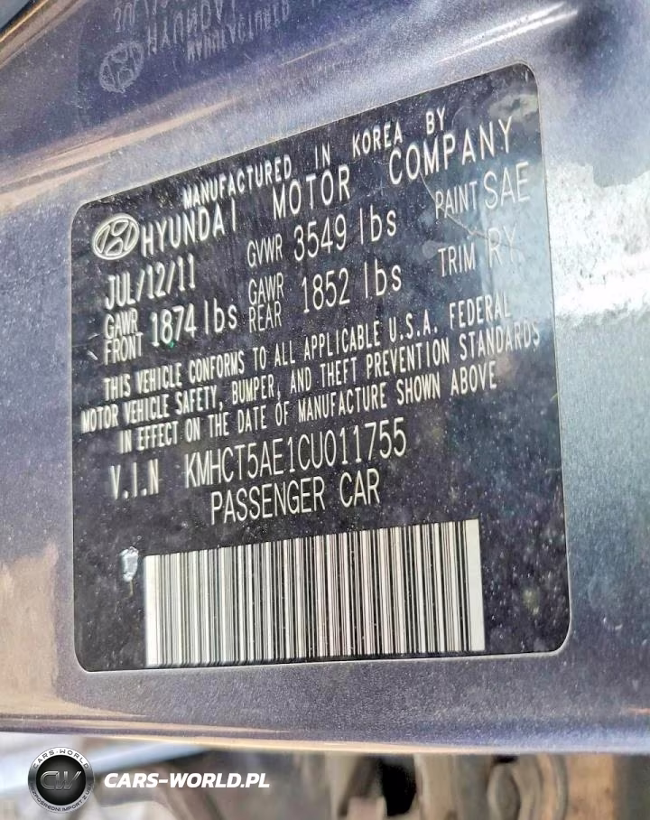 2012 Hyundai Accent Gs VIN:KMHCT5AE1CU011755 - 12