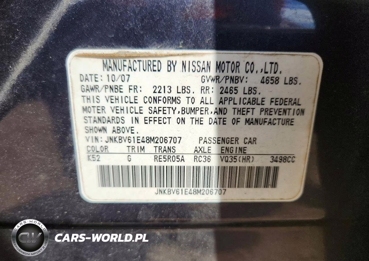 2008 Infiniti G35 Base VIN:JNKBV61E48M206707 - 13