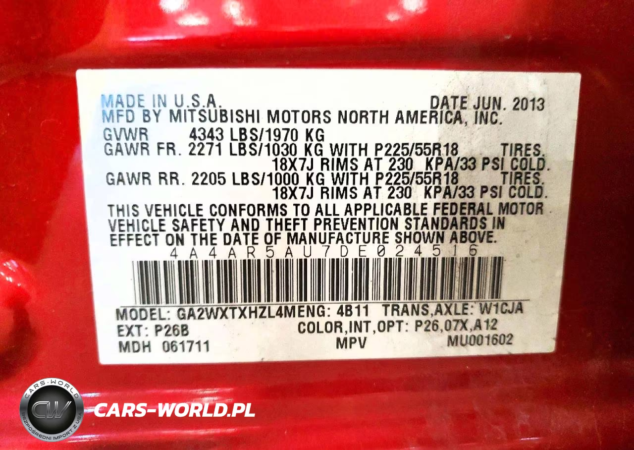 2013 Mitsubishi Outlander Sport Le VIN:4A4AR5AU7DE024516 - 14