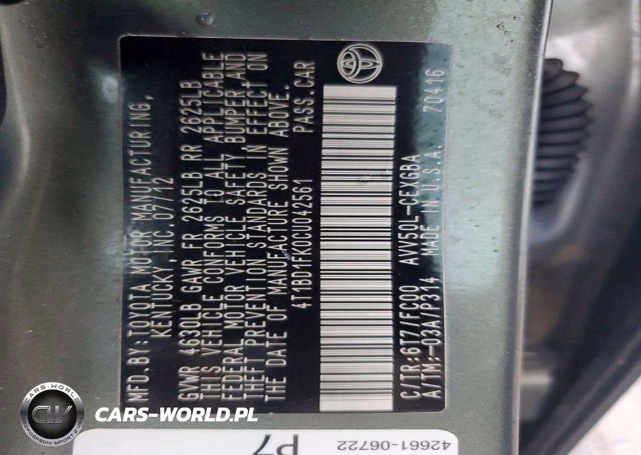 2012 Toyota Camry Hybrid Xle VIN:4T1BD1FK0CU042561 - 13