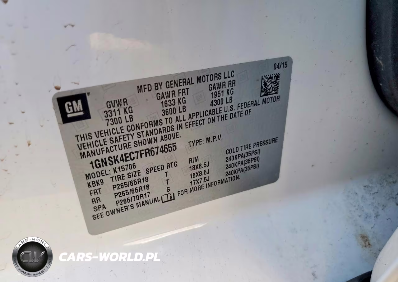 2015 Chevrolet Tahoe K1500 VIN:1GNSK4EC7FR674655 - 14