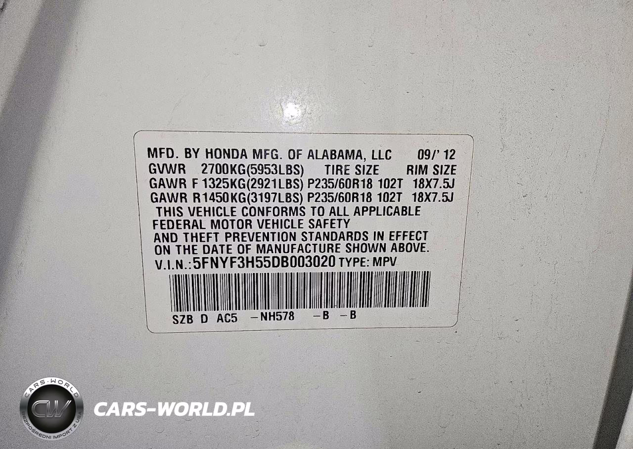 2013 Honda Pilot Exl VIN:5FNYF3H55DB003020 - 13