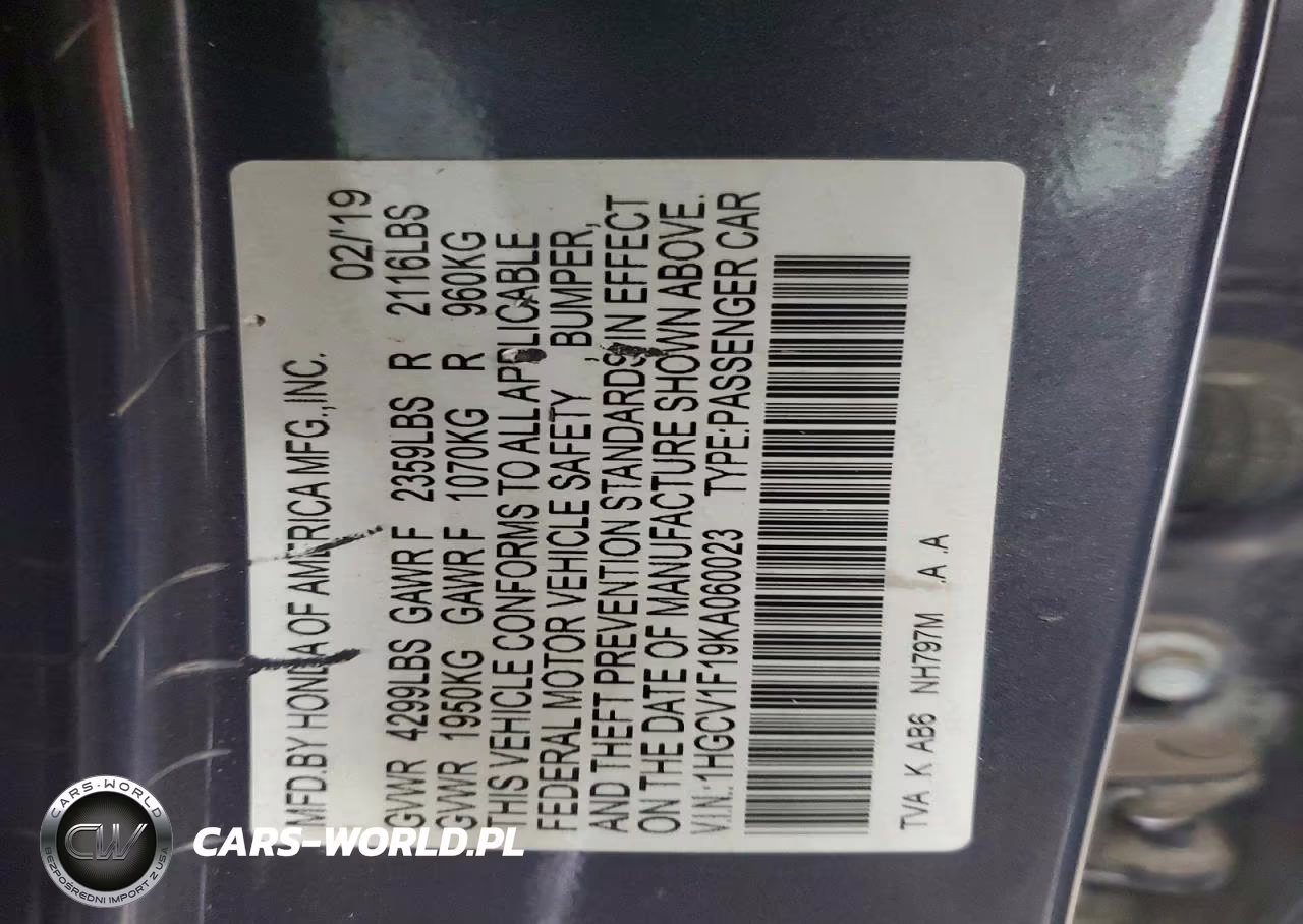 2019 Honda Accord Lx VIN:1HGCV1F19KA060023 - 12