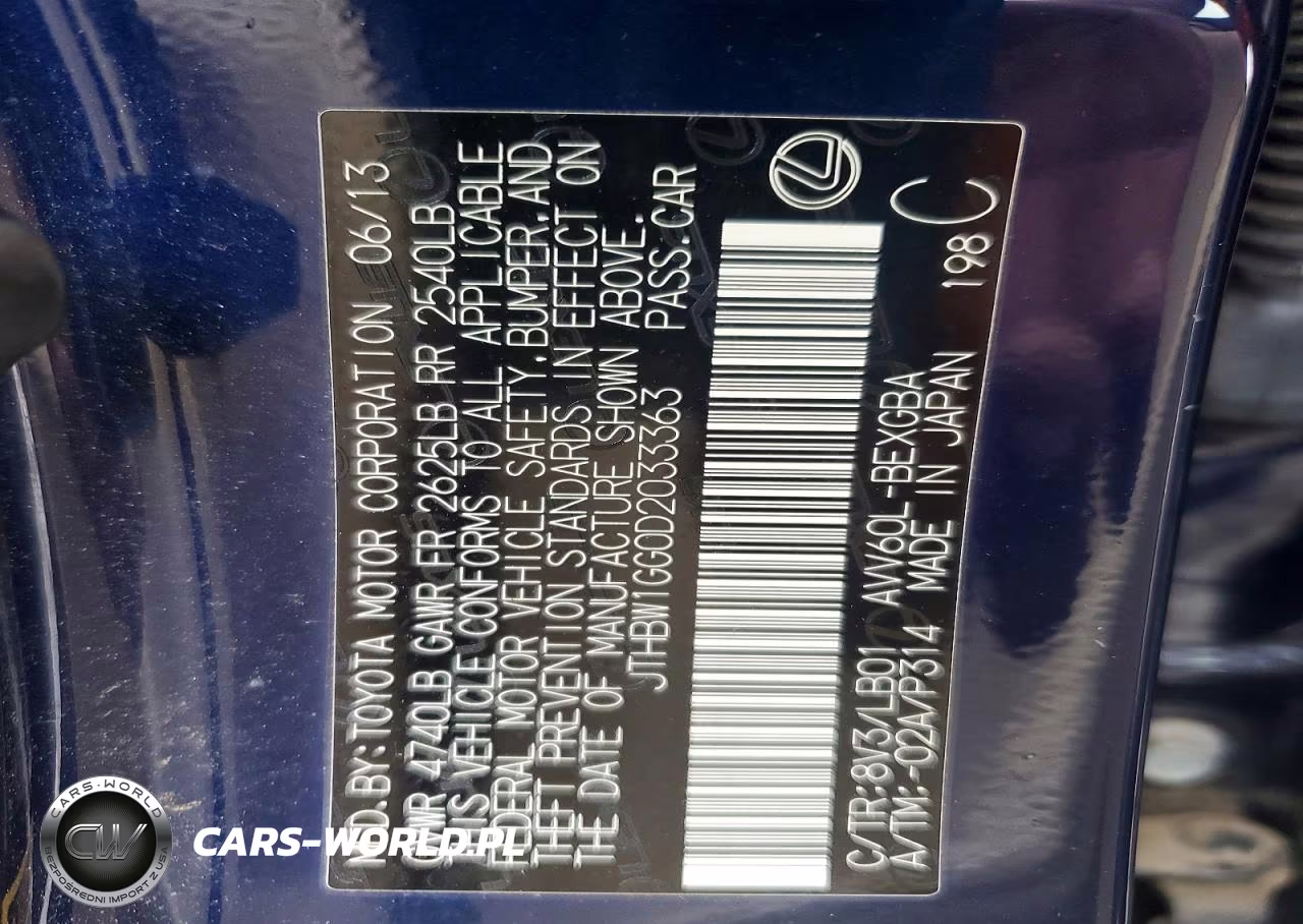2013 Lexus Es 300H VIN:JTHBW1GG0D2033363 - 12