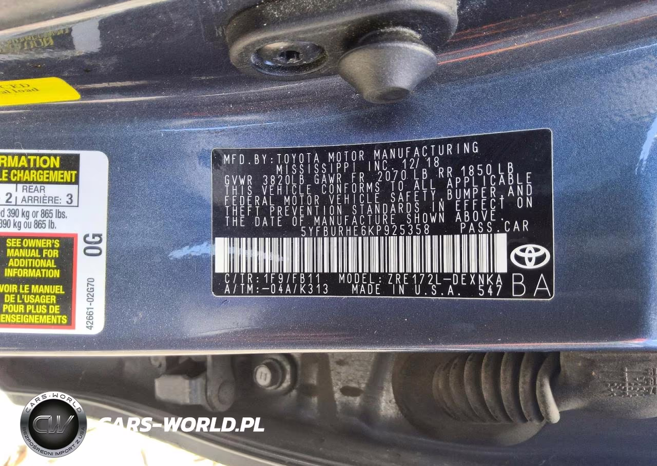 2019 Toyota Corolla Le VIN:5YFBURHE6KP925358 - 12