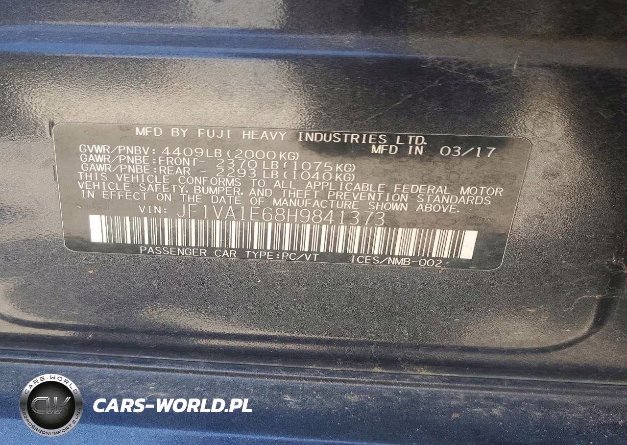 2017 Subaru Wrx Premium VIN:JF1VA1E68H9841373 - 12