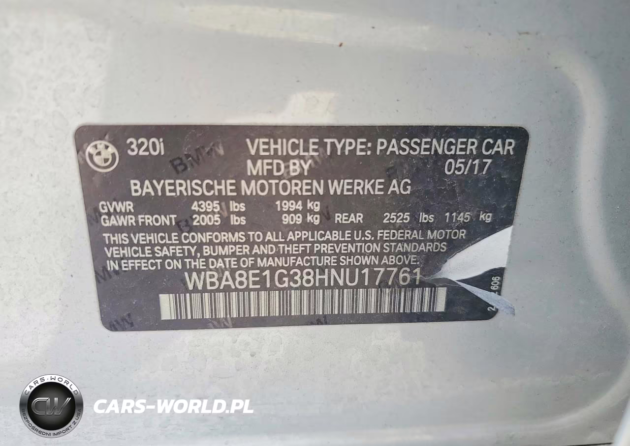 2017 BMW 320 I VIN:WBA8E1G38HNU17761 - 12
