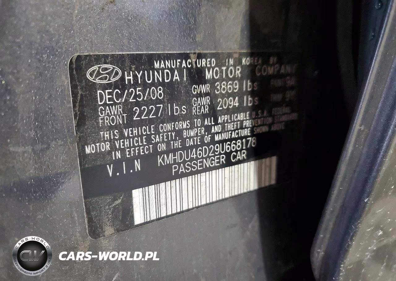 2009 Hyundai Elantra Gls VIN:KMHDU46D29U668178 - 12