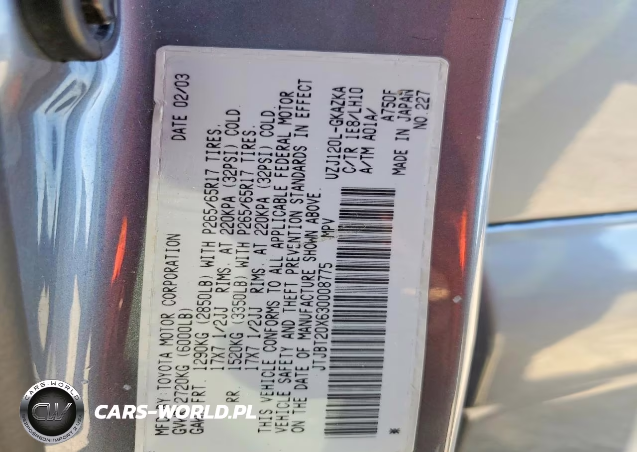 2003 Lexus Gx 470 VIN:JTJBT20X630008775 - 13
