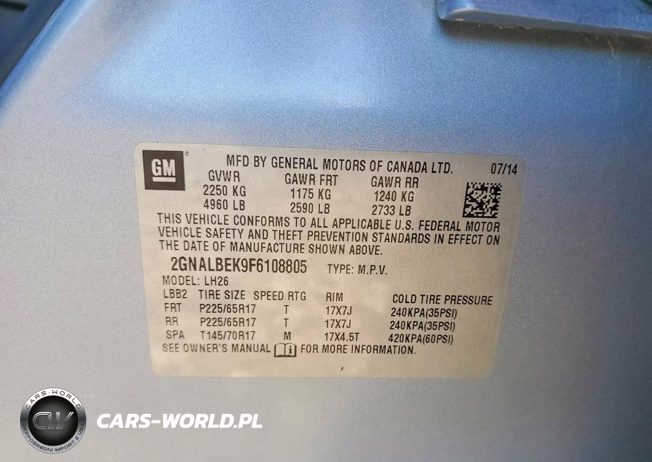 2015 Chevrolet Equinox Lt VIN:2GNALBEK9F6108805 - 12