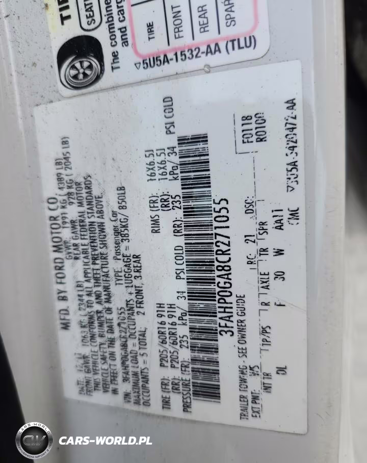 2012 Ford Fusion S VIN:3FAHP0GA8CR271055 - 12