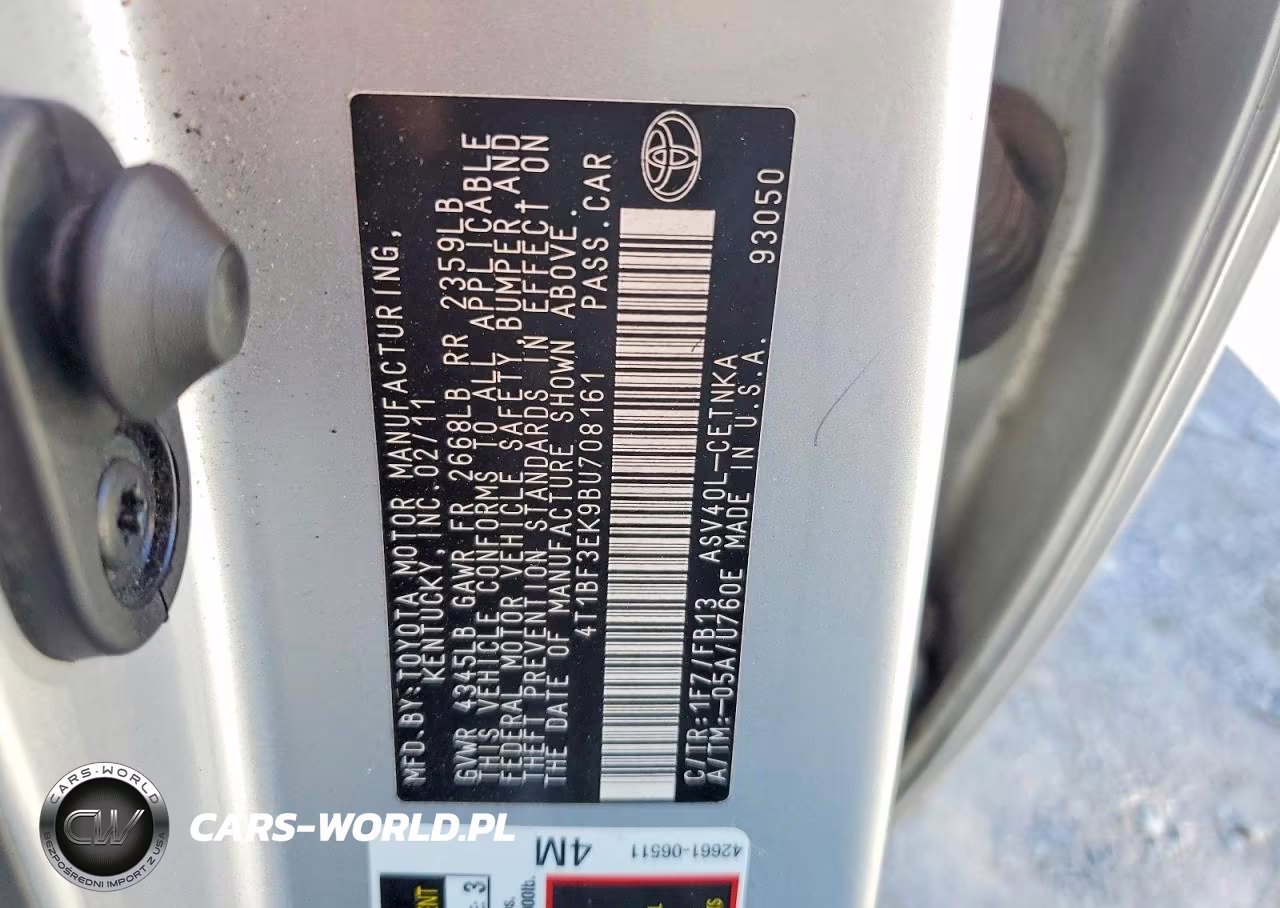2011 Toyota Camry Le VIN:4T1BF3EK9BU708161 - 12