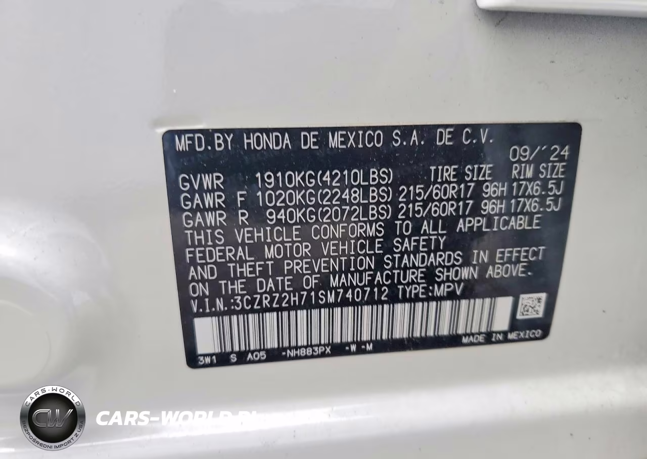2025 Honda Hr-V Exl VIN:3CZRZ2H71SM740712 - 13