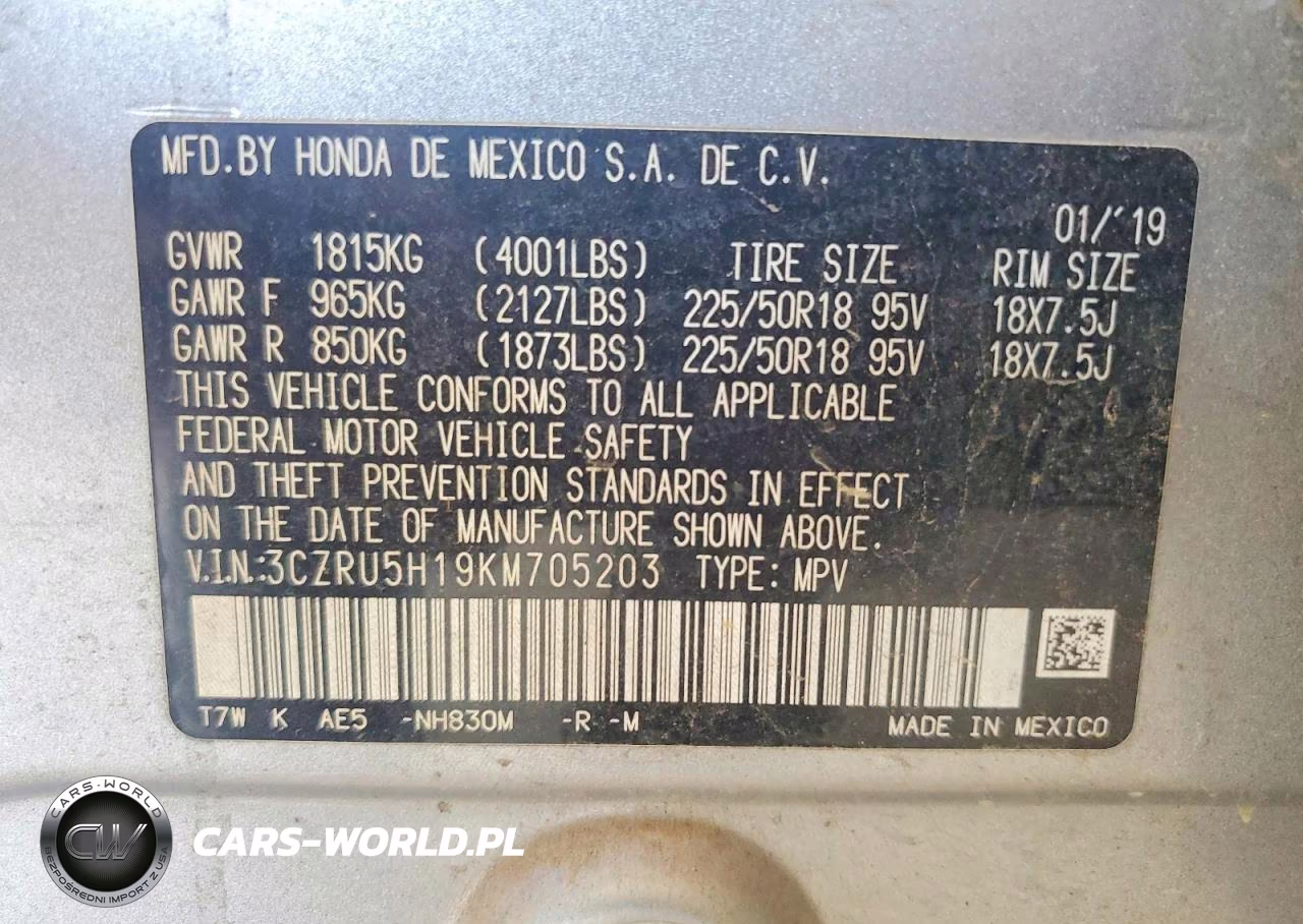 2019 Honda Hr-V Sport VIN:3CZRU5H19KM705203 - 12