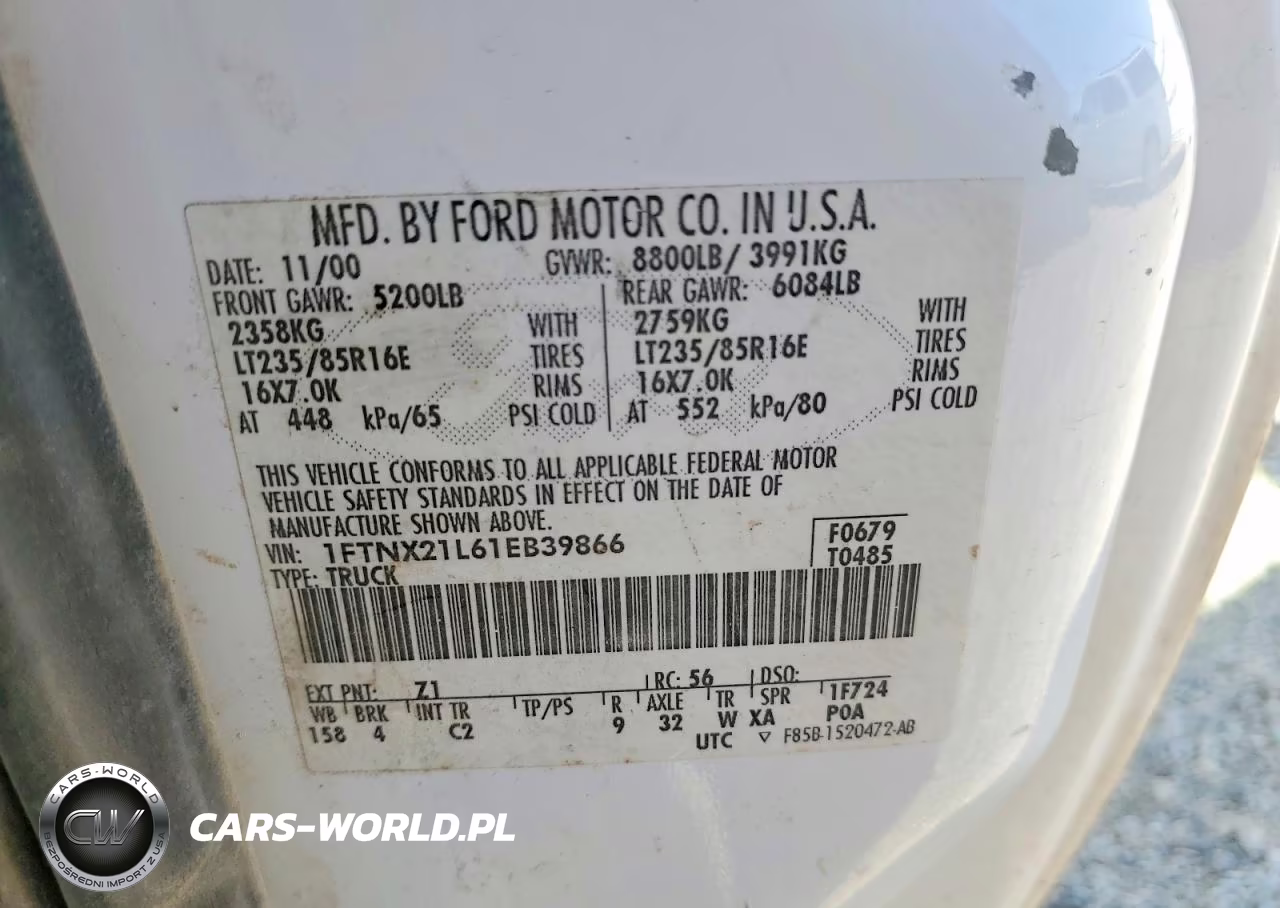 2001 Ford F250 Super Duty VIN:1FTNX21L61EB39866 - 12