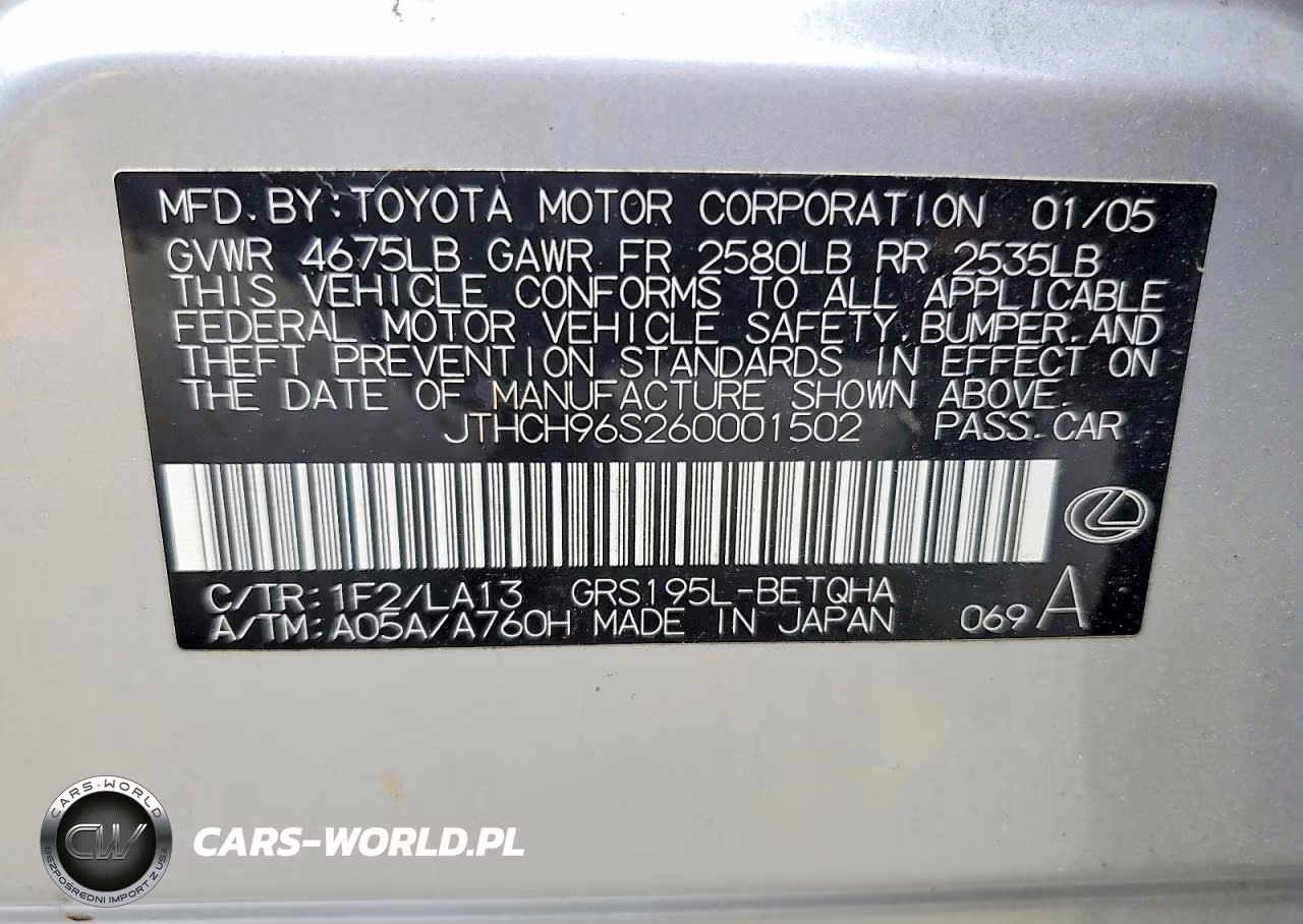 2006 Lexus Gs 300 VIN:JTHCH96S260001502 - 12