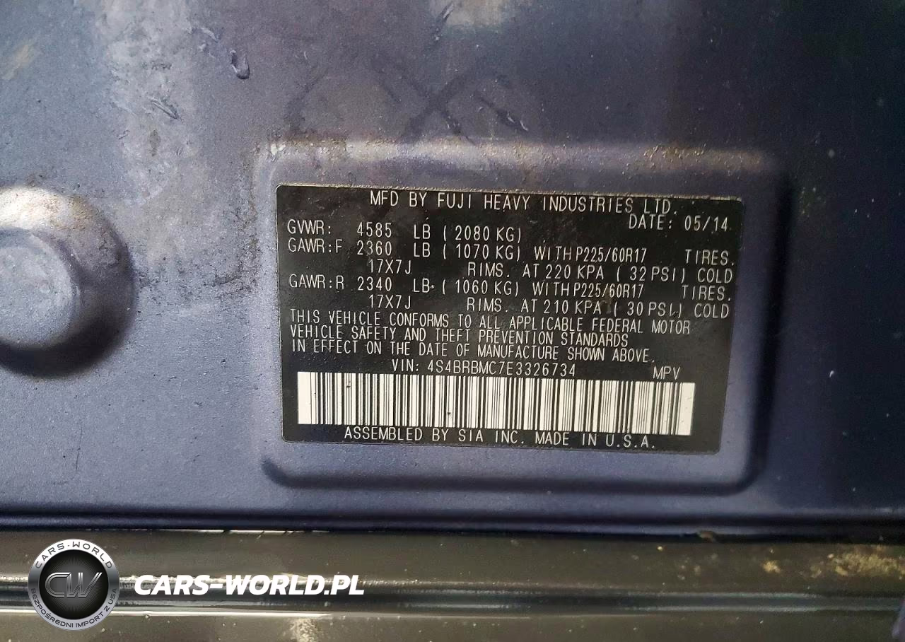 2014 Subaru Outback 2.5I Limited VIN:4S4BRBMC7E3326734 - 14