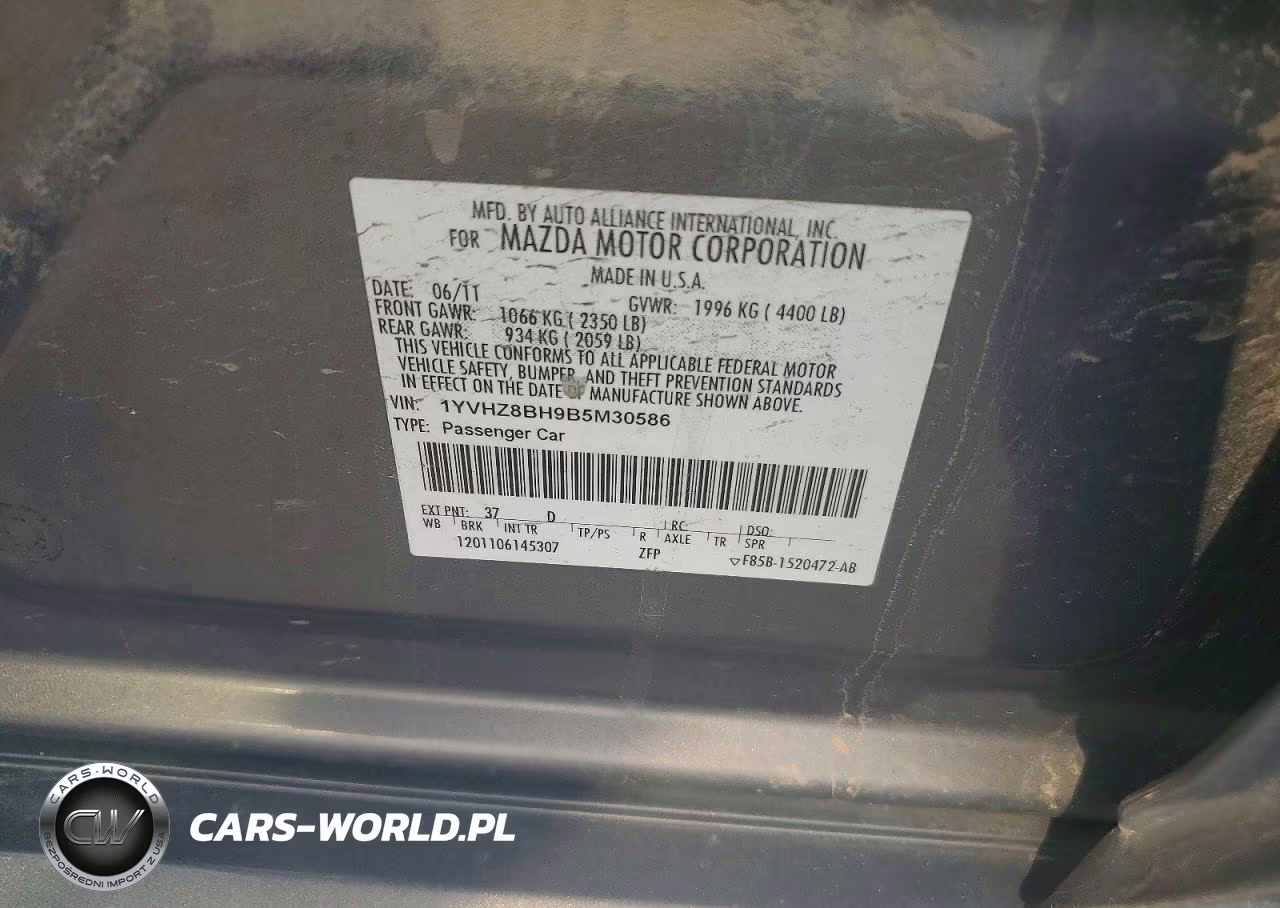 2011 Mazda 6 VIN:1YVHZ8BH9B5M30586 - 12