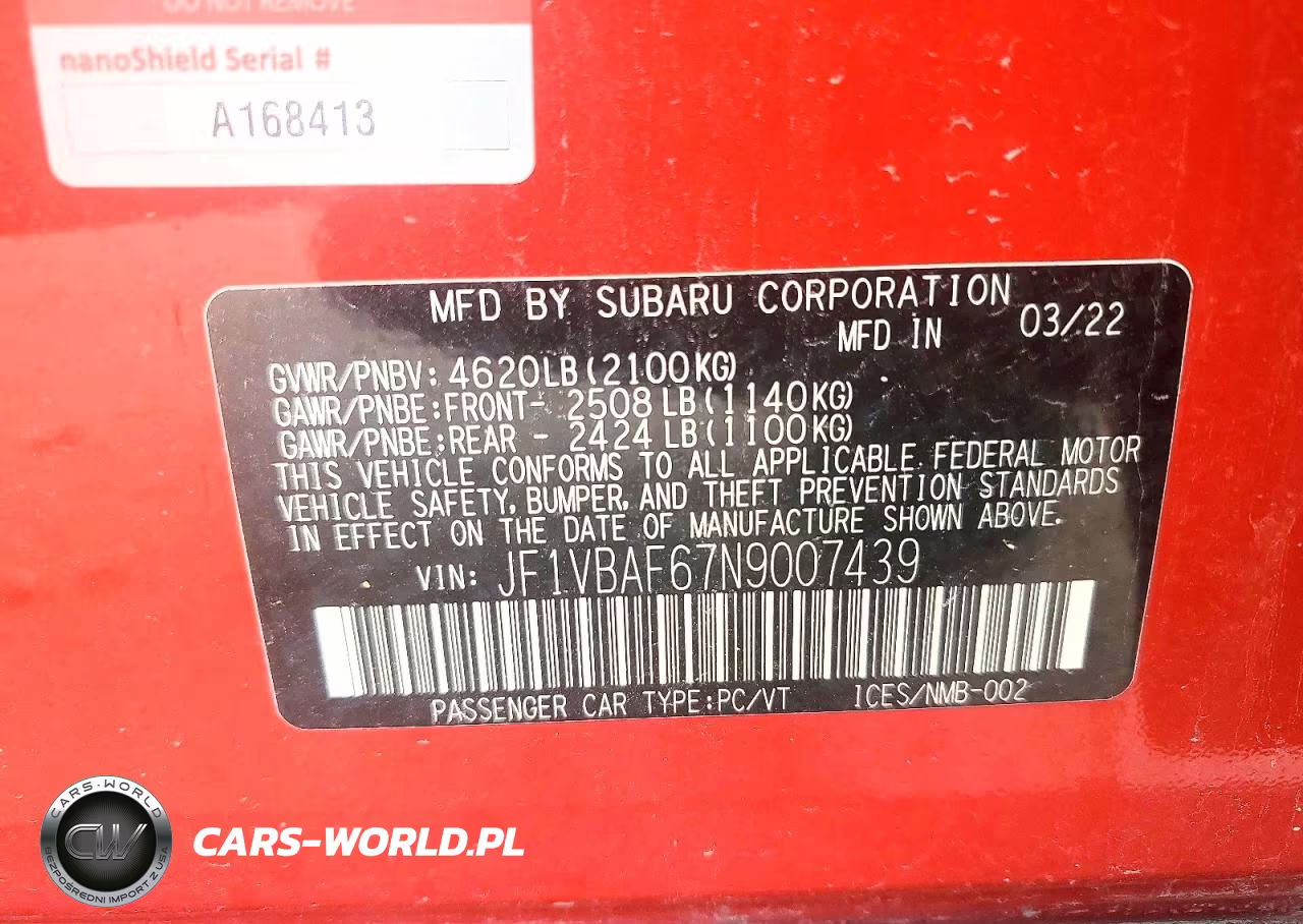 2022 Subaru Wrx Premium VIN:JF1VBAF67N9007439 - 12