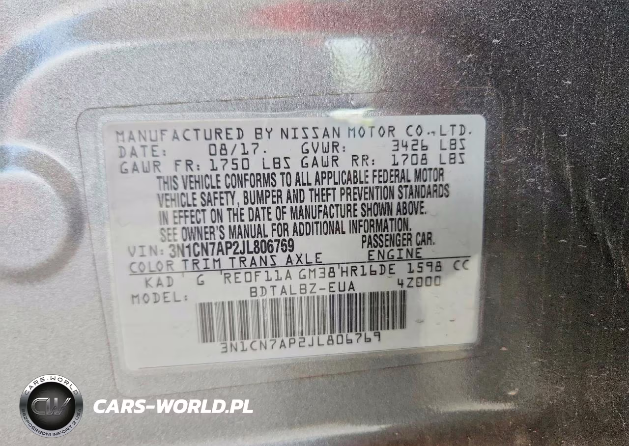 2018 Nissan Versa Sv VIN:3N1CN7AP2JL806769 - 12