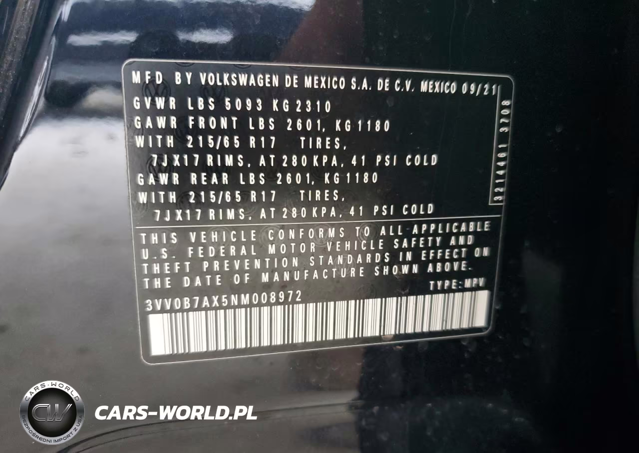 2022 Volkswagen Tiguan VIN:3VV0B7AX5NM008972 - 14