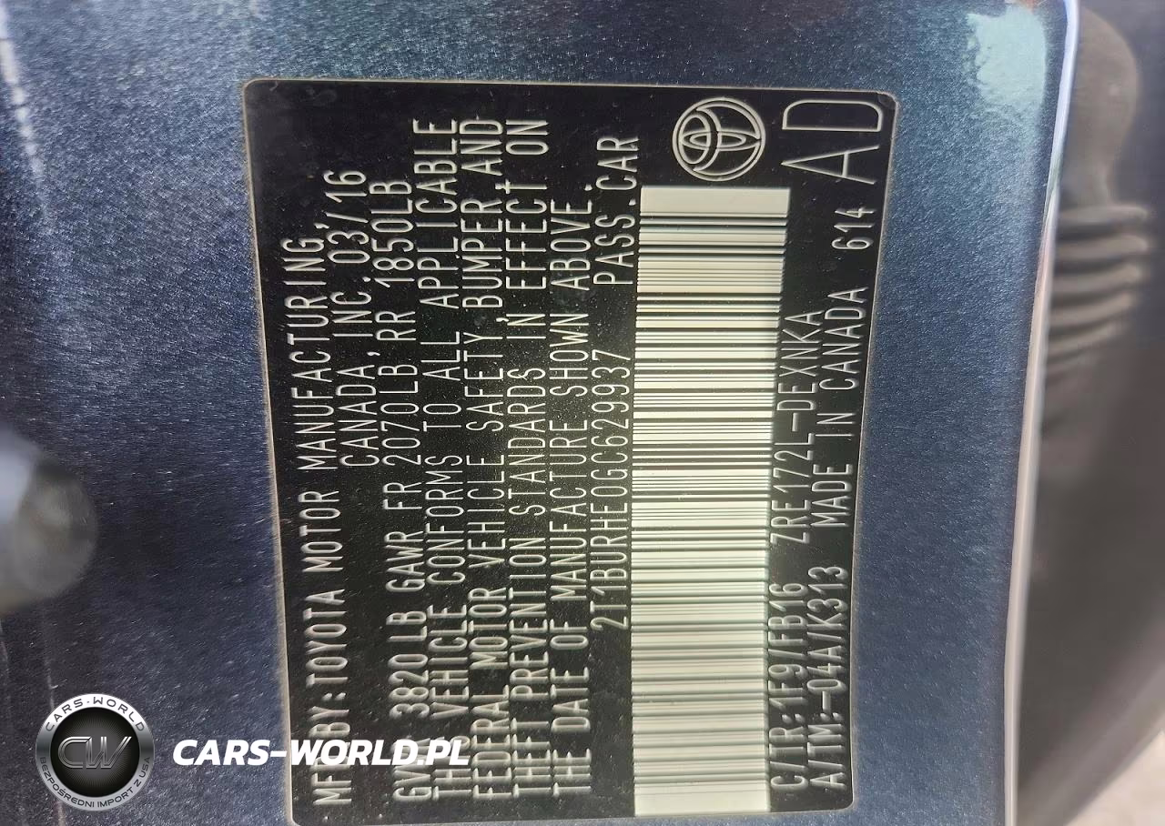 2016 Toyota Corolla Le VIN:2T1BURHE0GC629937 - 12