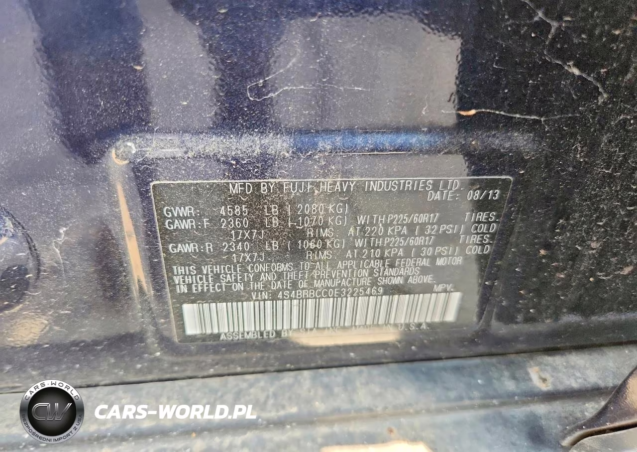 2014 Subaru Outback 2.5I Premium VIN:4S4BRBCC0E3225469 - 12