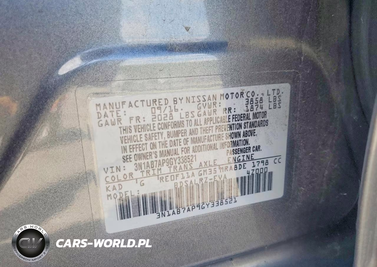 2016 Nissan Sentra Sr VIN:3N1AB7AP9GY338521 - 12