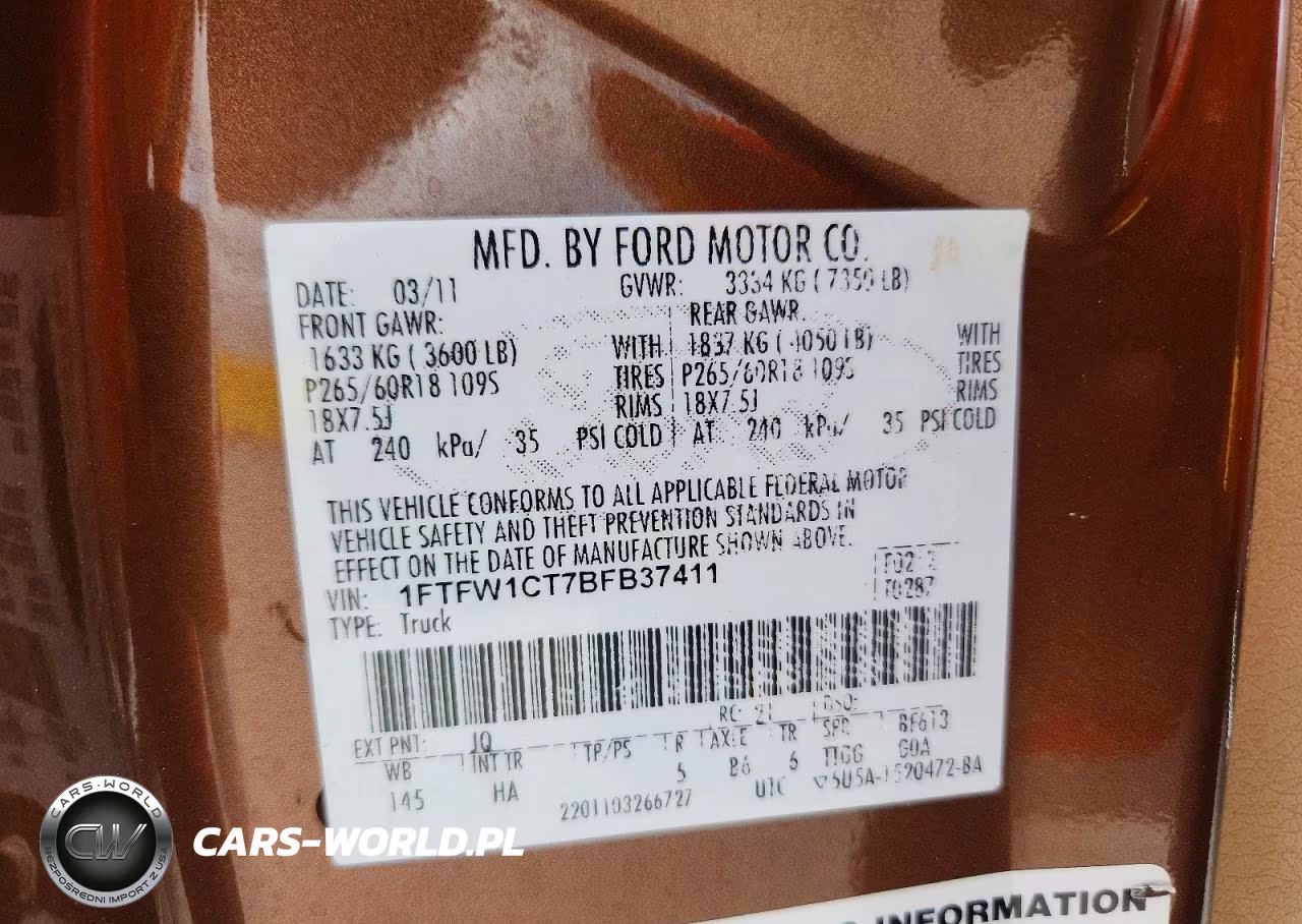 2011 Ford F150 Supercrew VIN:1FTFW1CT7BFB37411 - 12