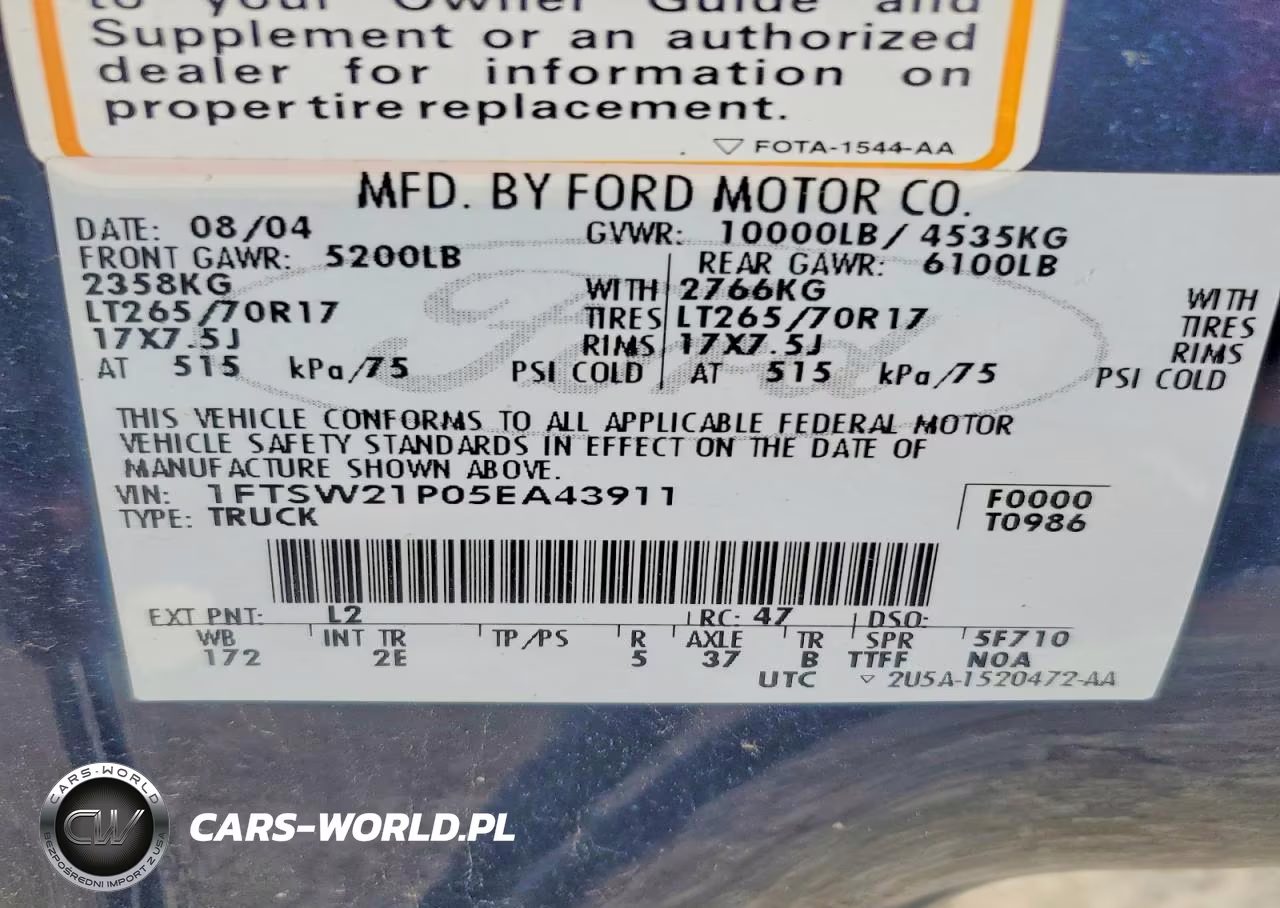2005 Ford F250 Super Duty VIN:1FTSW21P05EA43911 - 12