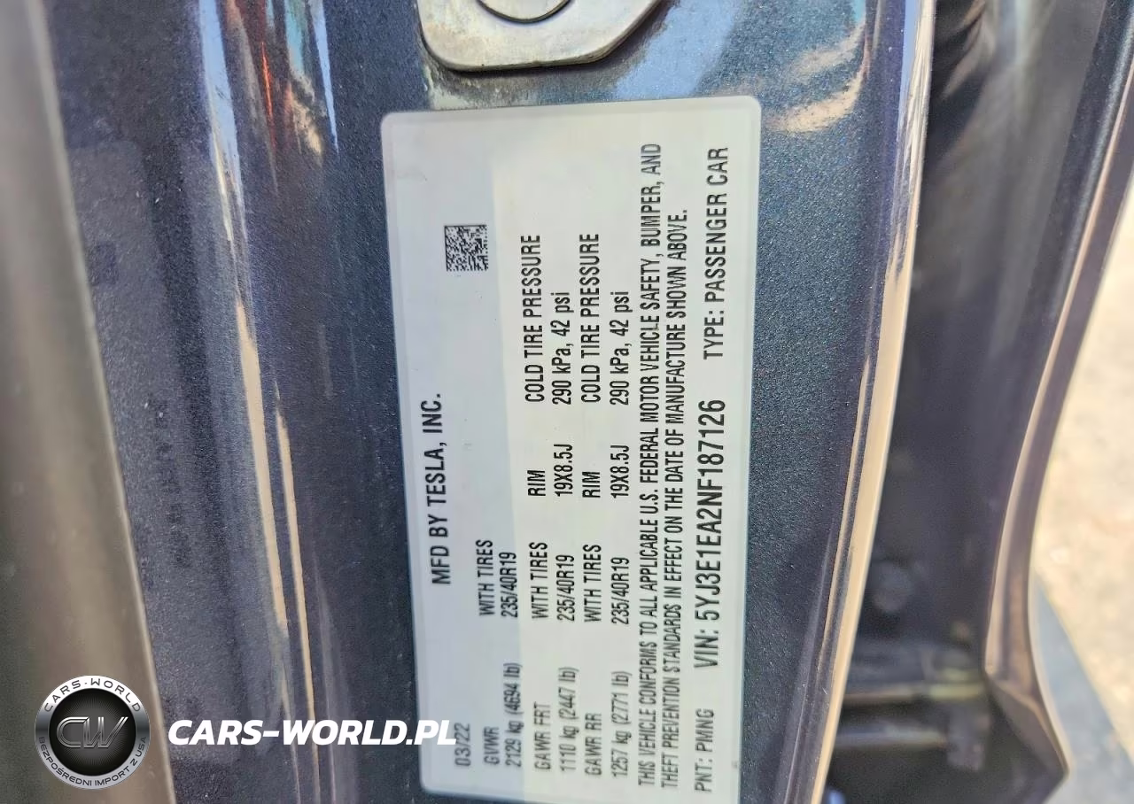 2022 Tesla Model 3 VIN:5YJ3E1EA2NF187126 - 12
