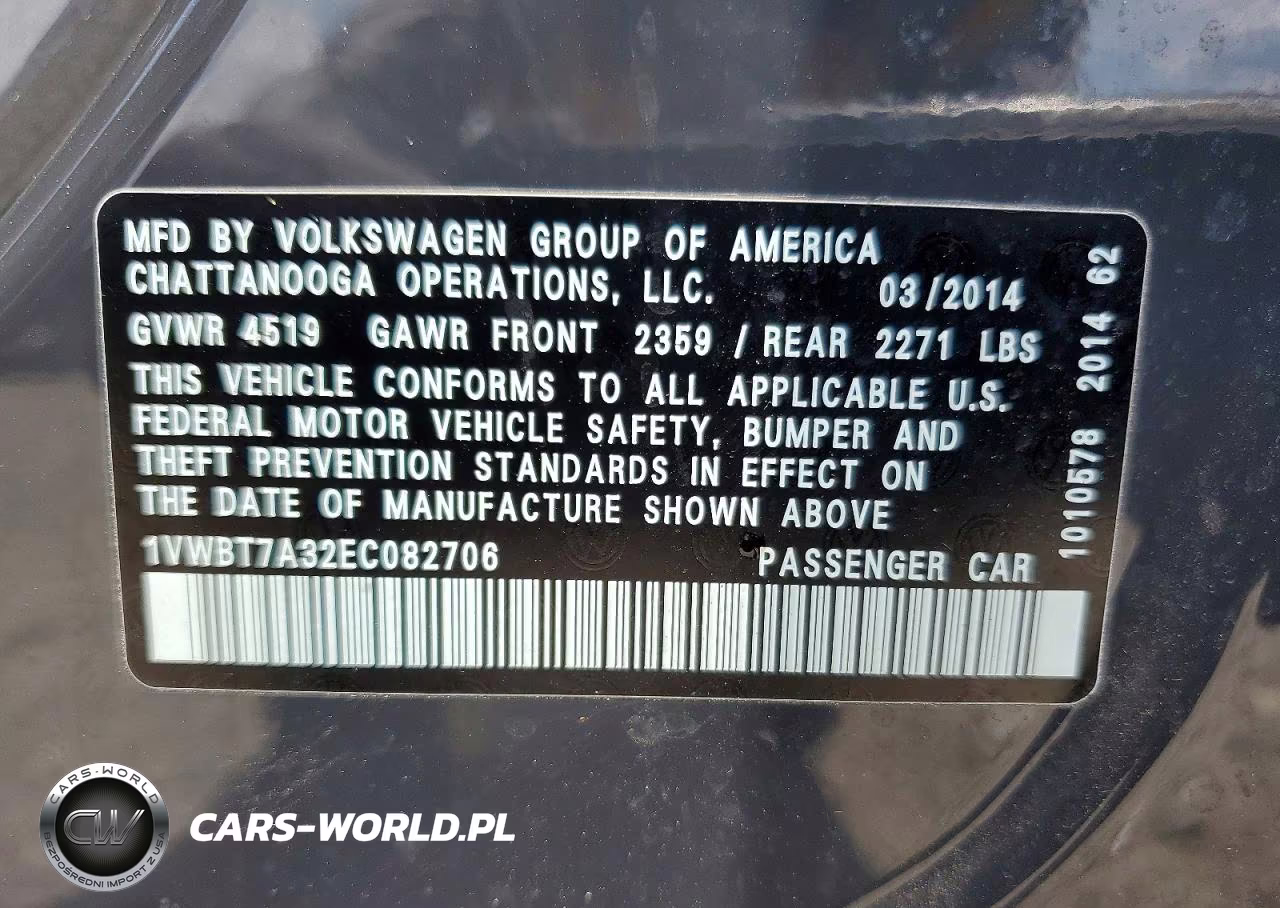 2014 Volkswagen Passat Se VIN:1VWBT7A32EC082706 - 12