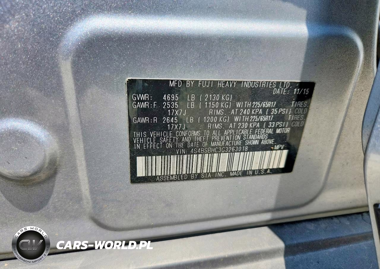 SUBARU OUTBACK 2. VIN:4S4BSBHC3G3263018 - 14