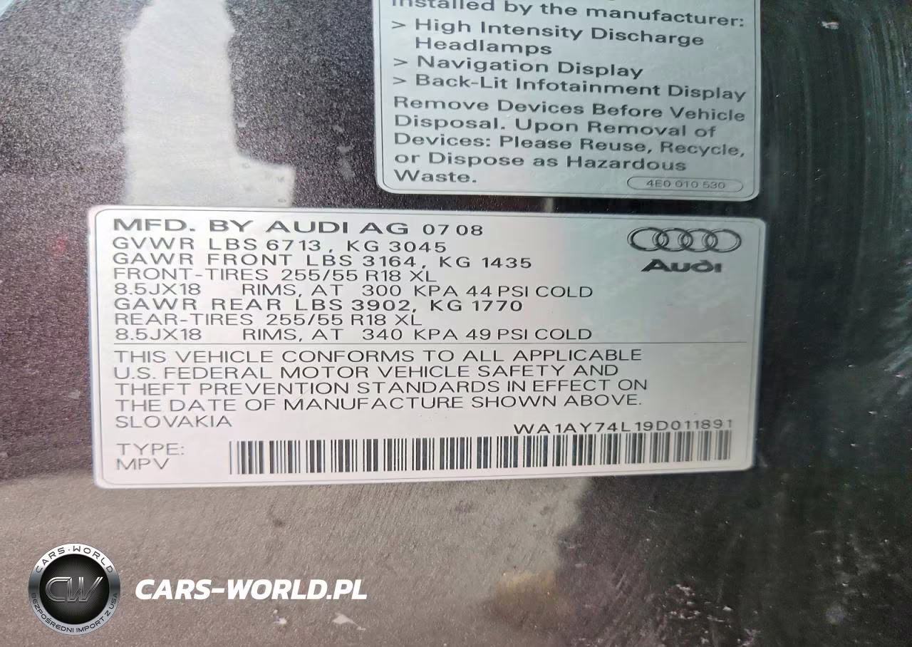 2009 Audi Q7 3.6 Quattro VIN:WA1AY74L19D011891 - 13