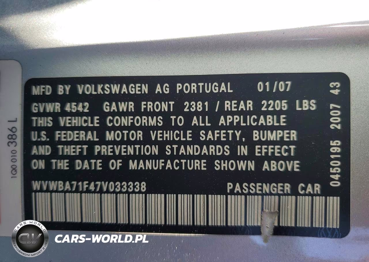 2007 Volkswagen Eos 2.0T VIN:WVWBA71F47V033338 - 12