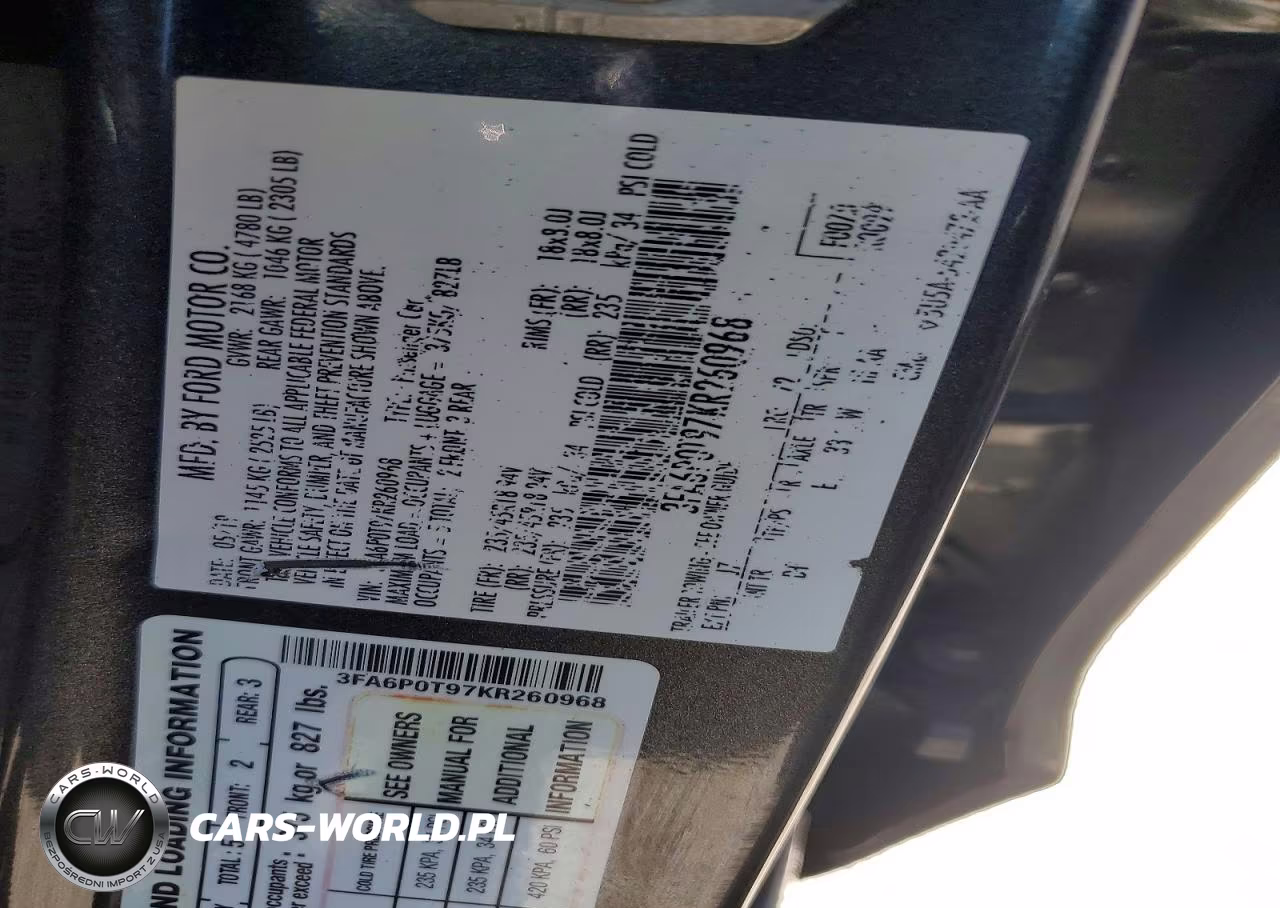 2019 Ford Fusion VIN:3FA6P0T97KR260968 - 13