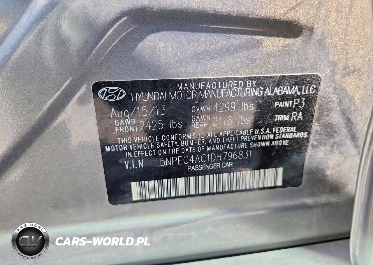 2013 Hyundai Sonata Se VIN:5NPEC4AC1DH796831 - 13