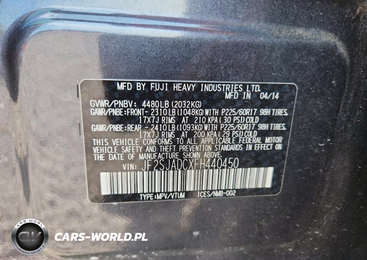 2015 Subaru Forester 2.5I Premium VIN:JF2SJADCXFH440450 - 12