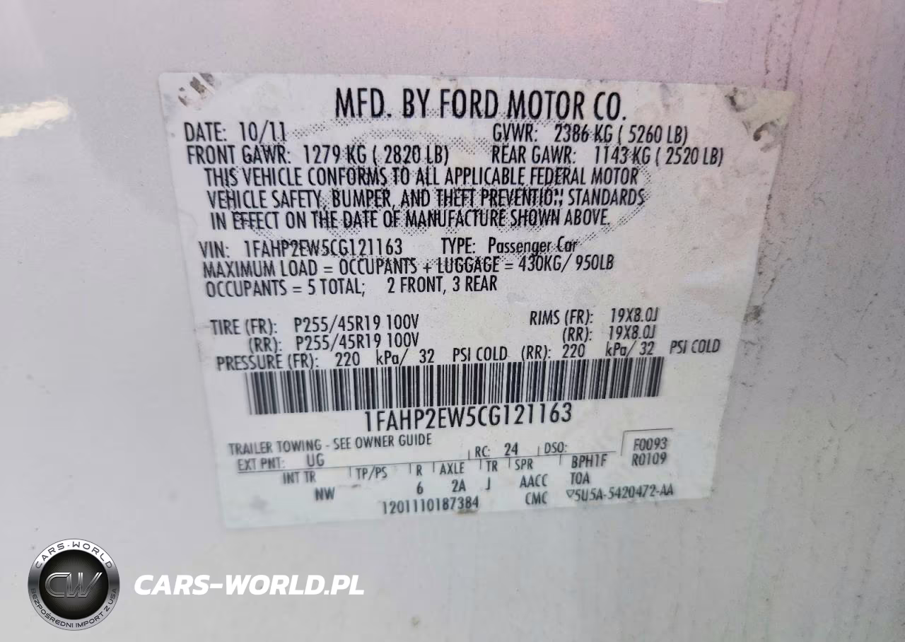 2012 Ford Taurus Sel VIN:1FAHP2EW5CG121163 - 12