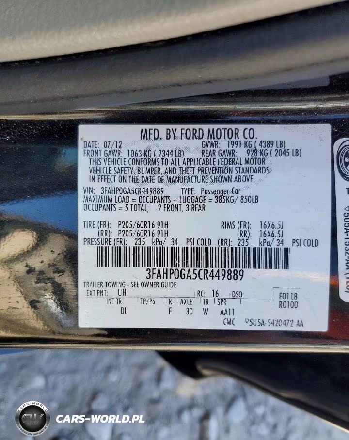 2012 Ford Fusion S VIN:3FAHP0GA5CR449889 - 12