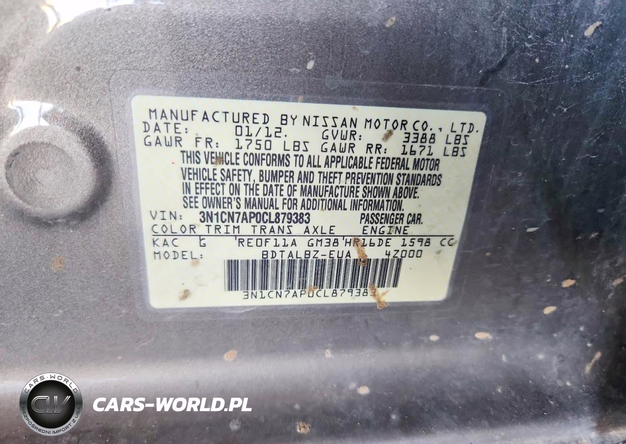 2012 Nissan Versa VIN:3N1CN7AP0CL879383 - 12