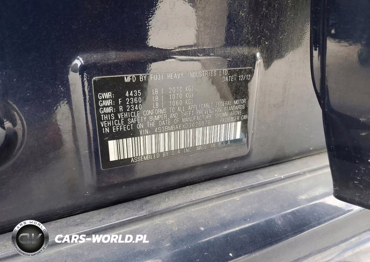 2013 Subaru Legacy 2.5I VIN:4S3BMBA6XD3026976 - 12