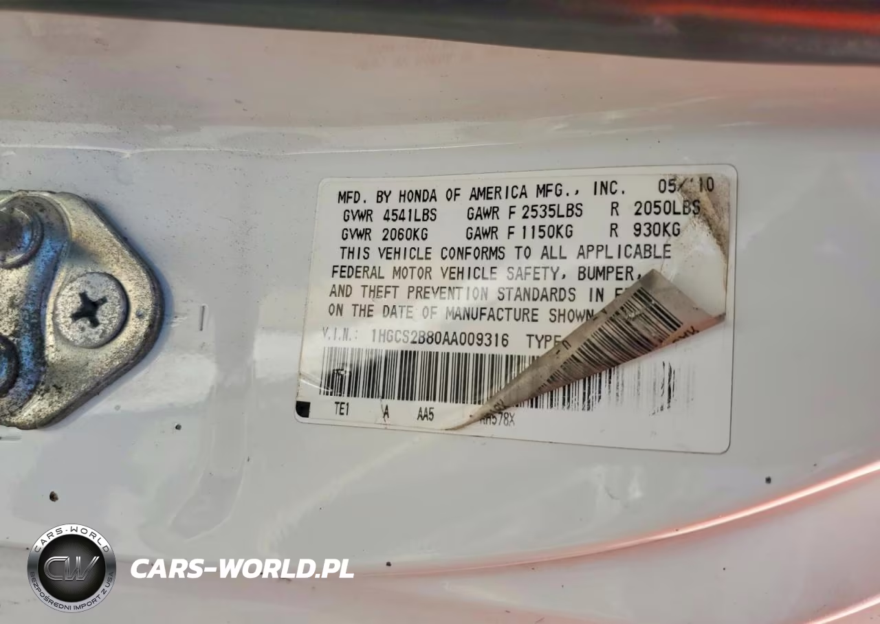 2010 Honda Accord Exl VIN:1HGCS2B80AA009316 - 12