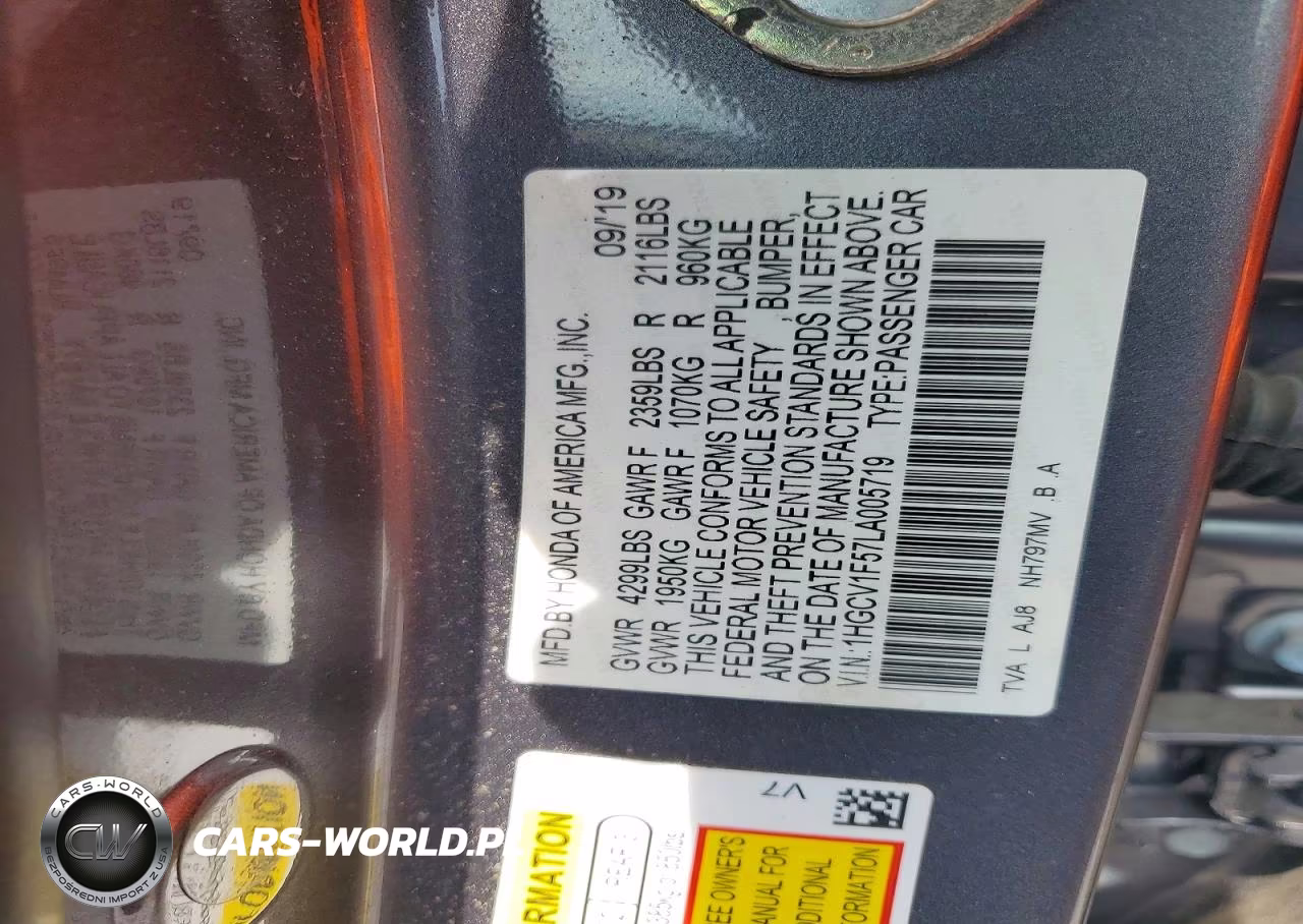 2020 Honda Accord Exl VIN:1HGCV1F57LA005719 - 13