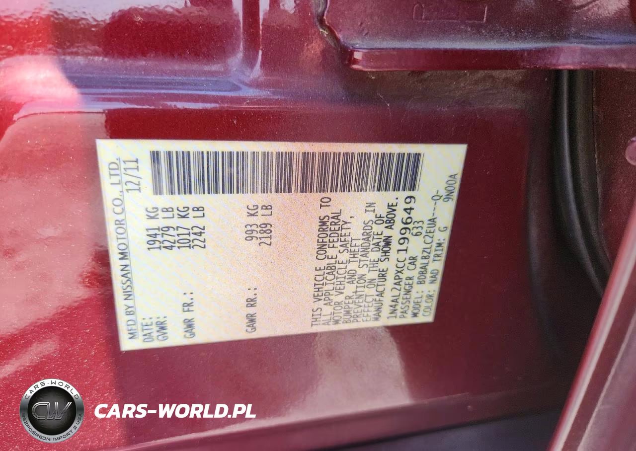 2012 Nissan Altima 2.5 VIN:1N4AL2APXCC199649 - 12