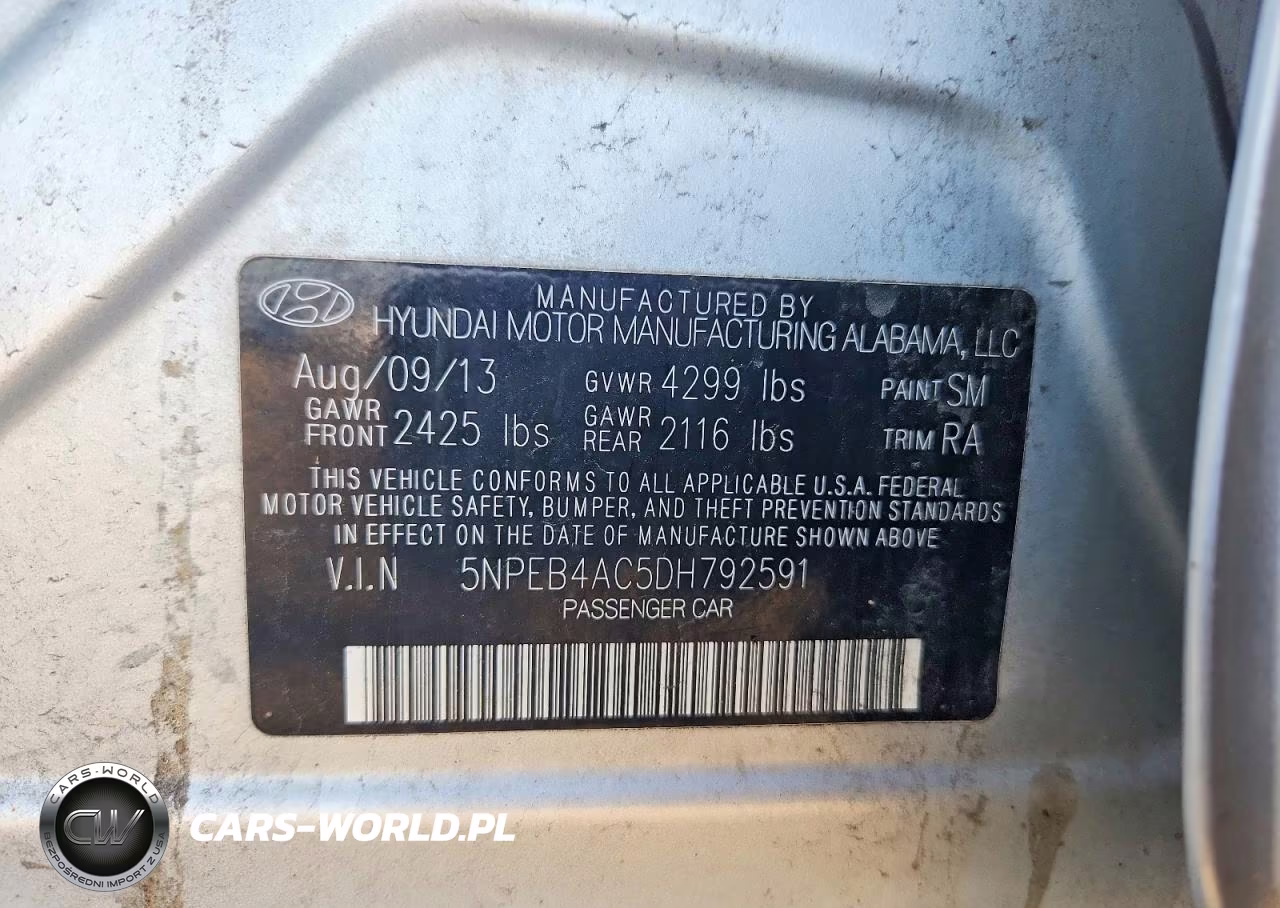 2013 Hyundai Sonata Gls VIN:5NPEB4AC5DH792591 - 12